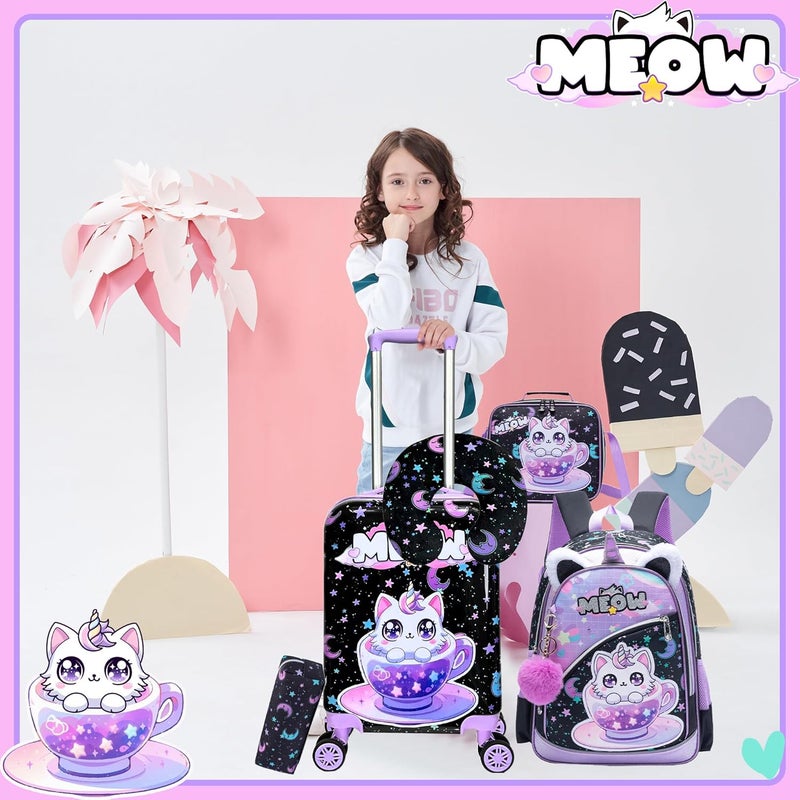 Inprof Kid's Luggage Set 5 Piece Suitcase Set 16' Hardside Spinner Wheels Girls Carry On Toddler Travel Rolling Airline Approved - Image 4